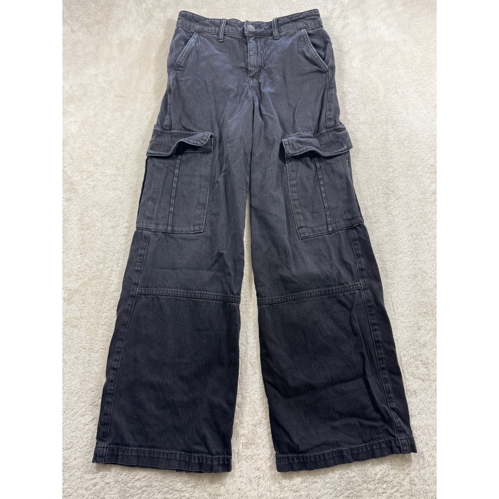 American Eagle Womens High-Rise Baggy Wide Black Cargo Pants 00S Meas: 26x28.5